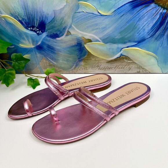 Stuart Weitzman Pink Metallic Leonita Slide Sandals Size 7 - Picture 2 of 7